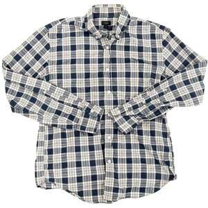 J.Crew Men's Medium Blue and White Plaid Secret Wash Button-Down Shirt
